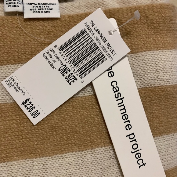 The Cashmere Project Double Knit Patterned Scarf, 100% Cashmere, tan & white - Picture 2 of 8